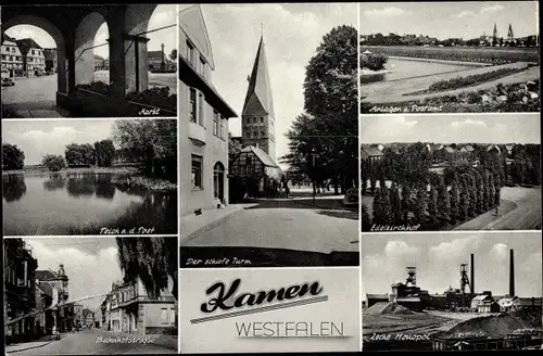 Ak Kamen in Westfalen, Markt, Teich, Post, Bahnhofstraße, Zeche Monopol