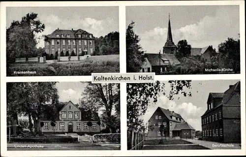 Ak Kaltenkirchen in Holstein, Michaelis Kirche, Krankenhaus, Linden Apotheke, Berufsschule