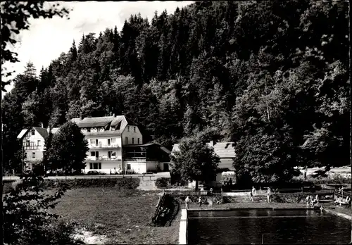 Ak Doos Waischenfeld in der Fränkischen Schweiz Bayern, Gasthof Heinlein, Schwimmbacken, Garten