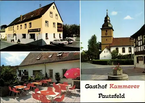 Ak Pautzfeld Egloffstein Fränkische Schweiz, Gasthof Kammerer, Kirche, Straßenansicht, Terrasse