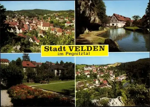 Ak Velden an der Pegnitz Mittelfranken, Flusspartie, Ortspartien, Vogelschau