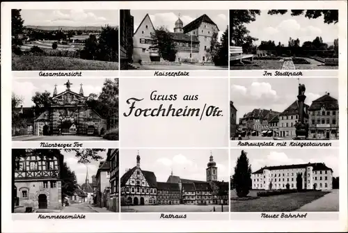 Ak Forchheim in Oberfranken Bayern, Gesamtansicht, Stadtpark, Kaiserpfalz, Kammerermühle, Rathaus