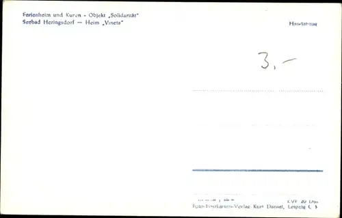 Ak Ostseebad Heringsdorf auf Usedom, Ferienheim Kurenobjekt Solidarität, Heim Vineta