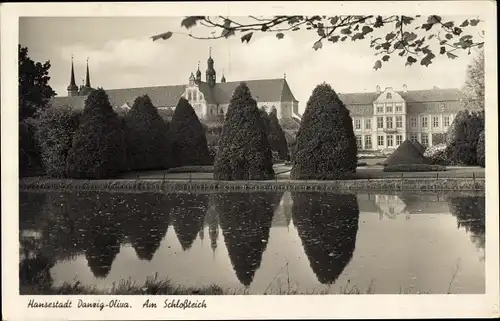 Ak Oliva Gdańsk Danzig, Am Schlossteich, Gartenanlagen