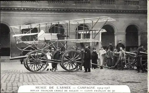 Ak Campagne Dordogne, Musee de l'Arme, Canon Francais, Biplan