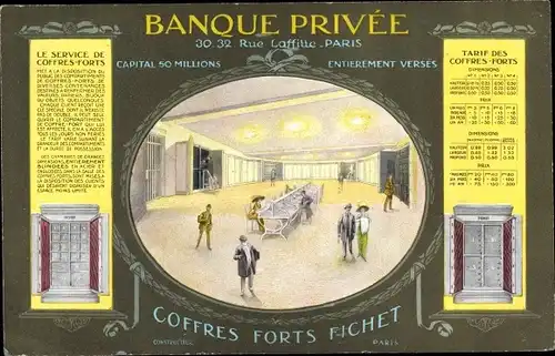 Ak Paris IX., Banque Privee, Rue Laffitte, interieur, Coffres Forts Fichet