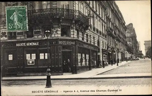 Ak Paris VIII., Societe Generale, Agence A J, Avenue des Champs Elysees