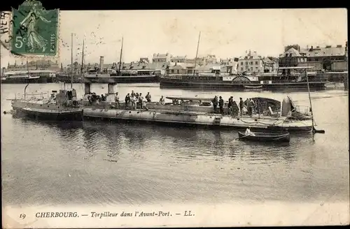 Ak Cherbourg Octeville Manche, Torpilleur dans l'Avant Port, Torpedoboot, Lloyd Dampfer, Levy & Fils