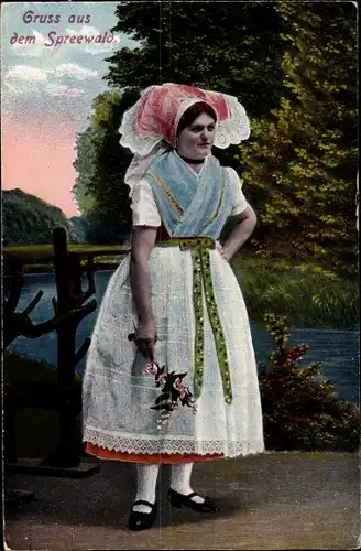 Ak Frau in Volkstracht aus dem Spreewald