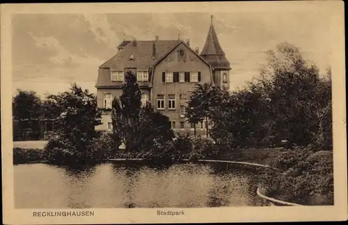 Ak Recklinghausen in im Ruhrgebiet, Partie im Stadtpark, Teich