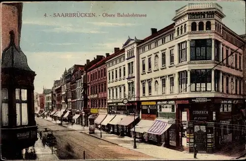 Ak Saarbrücken a.d. Saar, Geschäfte in der Oberen Bahnhofstraße