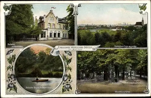 Ak Groitzsch in Sachsen, Etablissement Wiprechtsburg, Panorama, Garten