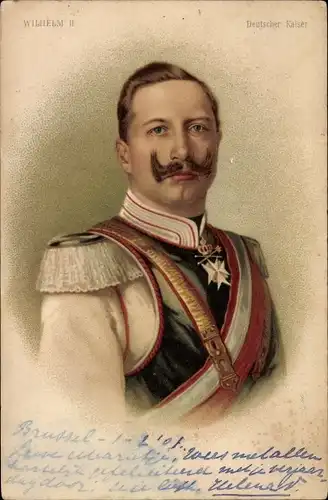 Litho Kaiser Wilhelm II., Portrait in Kürassieruniform