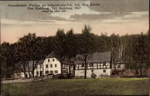 Ak Liegau Augustusbad Radeberg Sachsen, Grundmühle Wachau im Seifersdorfer Tal, Gedicht