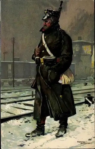 Künstler Ak Schmidt, Franz, Landsturmmann auf Bahnwache