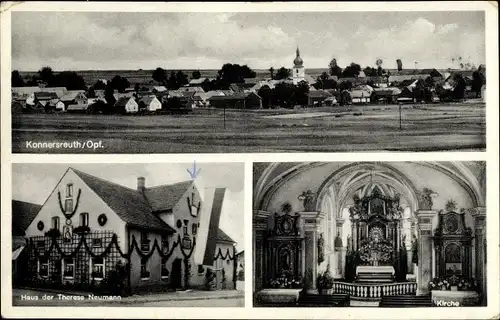 Ak Konnersreuth in der Oberpfalz, Panorama, Kirche, Geburtshaus Theresie Neumann