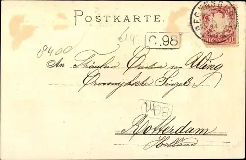 Litho Regensburg an der Donau Oberpfalz, Postgebäude, Postbote mitfährt