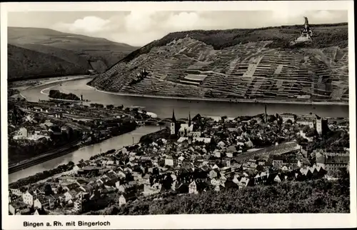 Ak Bingen am Rhein, Gesamtansicht, Binger Loch, Mäuseturm, Niederwalddenkmal