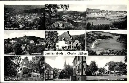 Ak Gummersbach im Oberbergischen Kreis, Gesamtansicht, Rathaus, Steinberg, Aggertalsperre