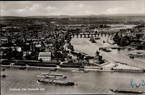 Ak Koblenz am Rhein, Deutsches Eck, Fliegeraufnahme