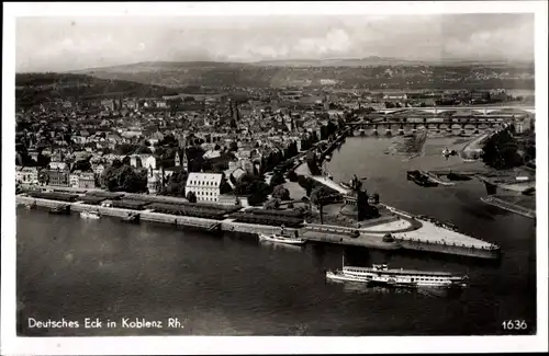 Ak Koblenz am Rhein, Deutsches Eck, Vogelschau