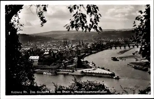 Ak Koblenz am Rhein, Deutsches Eck, Vogelschau