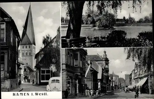 Ak Kamen in Westfalen, Schiefer Turm, Weststraße, Bahnhofstraße, Koppelteich
