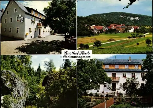 Ak Wohlmannsgesees Muggendorf Wiesenttal Fränkische Schweiz, Gasthof Heid, Ortsansicht, Landschaft