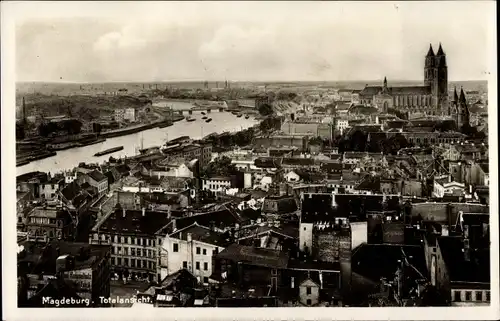 Ak Magdeburg an der Elbe, Totalansicht, Elbe, Dom