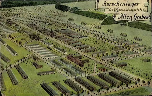 Ak Altengrabow Möckern in Sachsen Anhalt, Truppenübungsplatz, Barackenlager, Vogelschau