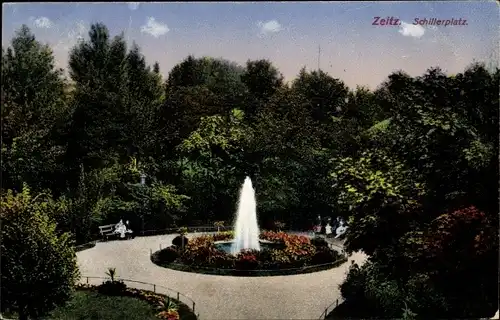 Ak Zeitz im Burgenlandkreis, Schillerplatz,Parkanlage, Springbrunnen