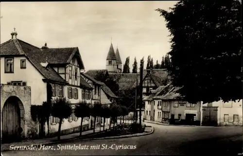 Ak Gernrode Quedlinburg im Harz, Spittelplatz mit St. Cyriacus