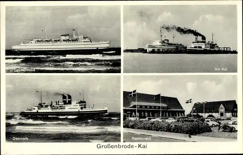 Ak Großenbrode Kai, Fährschiffe Deutschland und Danmark, Am Kai, Restaurant