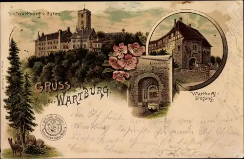 Litho Lutherstadt Eisenach in Thüringen, Wartburg, Elisabethbrunnen