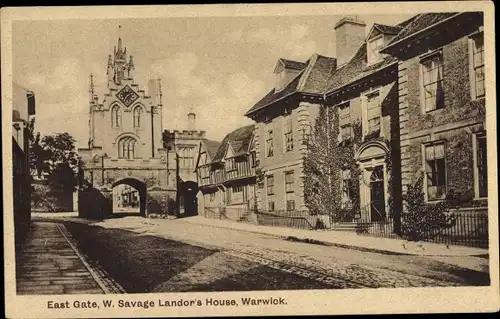 Ak Warwick Warwickshire England, East Gate, W. Savage Landor's House
