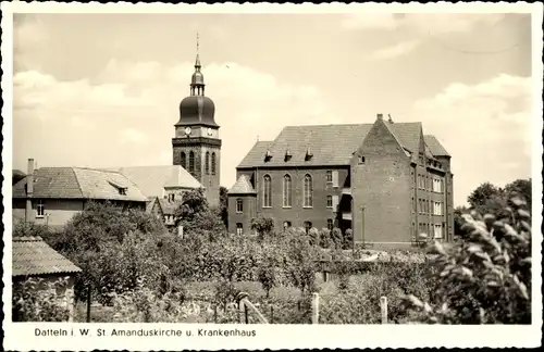 Ak Datteln im Ruhrgebiet, St. Amanduskirche und Krankenhaus