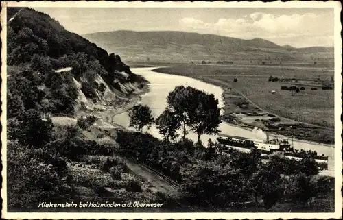 Ak Holzminden im Weserbergland, Landschaftspanorama, Flusspartie, Boot