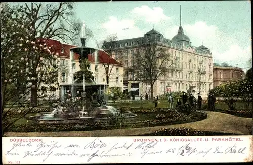 Ak Düsseldorf am Rhein, Brunnen in der Königsallee und Parkhotel