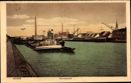 Ak Herne im Ruhrgebiet Westfalen, Kanalpartie