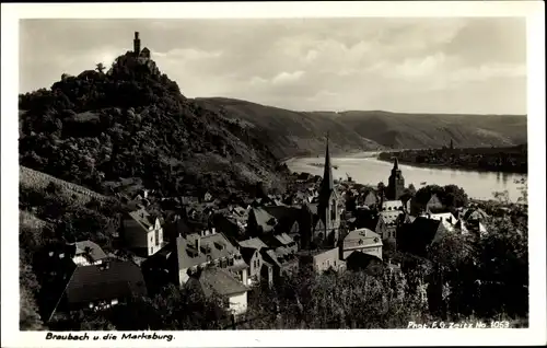 Ak Braubach am Rhein, Gesamtansicht mit Marksburg