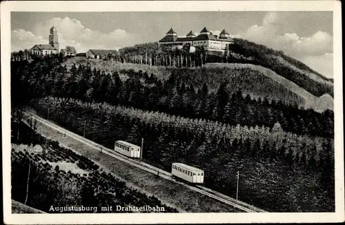 Ak Augustusburg im Erzgebirge, Schloss mit Drahtseilbahn