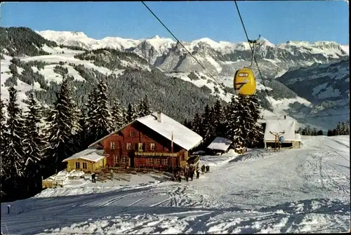 Ak Zweisimmen Kanton Bern, Berghaus, Gondelbahn Zweisimmen-Rinderberg, Simmental