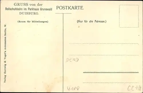 Ak Duisburg im Ruhrgebiet, Rollschuhbahn im Parkhaus Grunewald, Innenansicht