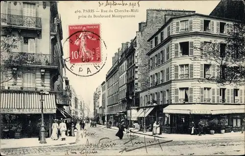 Ak Paris VI., Rue du Cherche Midi prise du Boulevard Montparnasse