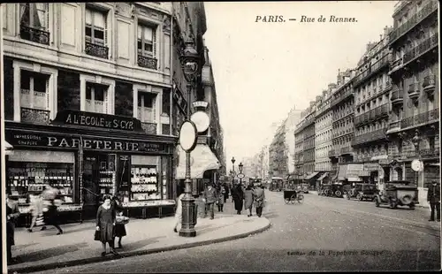 Ak Paris VI., Rue de Rennes, Papeterie, Autos, Royal Hotel