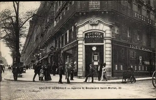 Ak Paris VI., Societe Generale, Agence G., Boulevard Saint Michel, Hotel