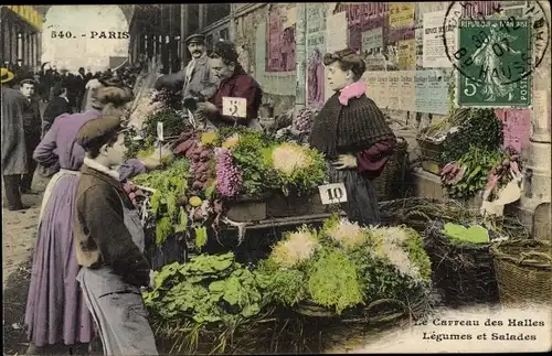 Ak Paris I., Le Carreau des Halles, Legumes et Salades, Marktfrauen