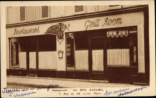 Ak Paris I., Restaurant Au Bon Accueil, Rue du 29 Juillet