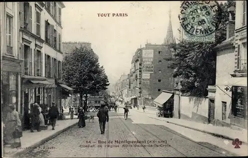 Ak Paris XX., Rue de Menilmontant, Eglise Notre Dame de la Croix