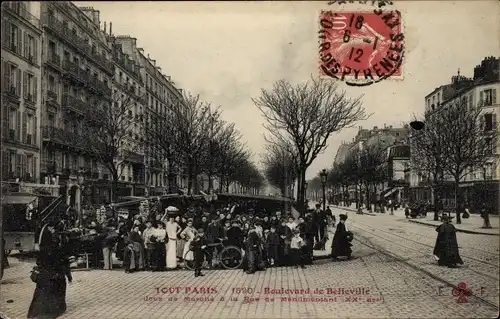 Ak Paris XX., Boulevard de Belleville, Rue Menilmontant